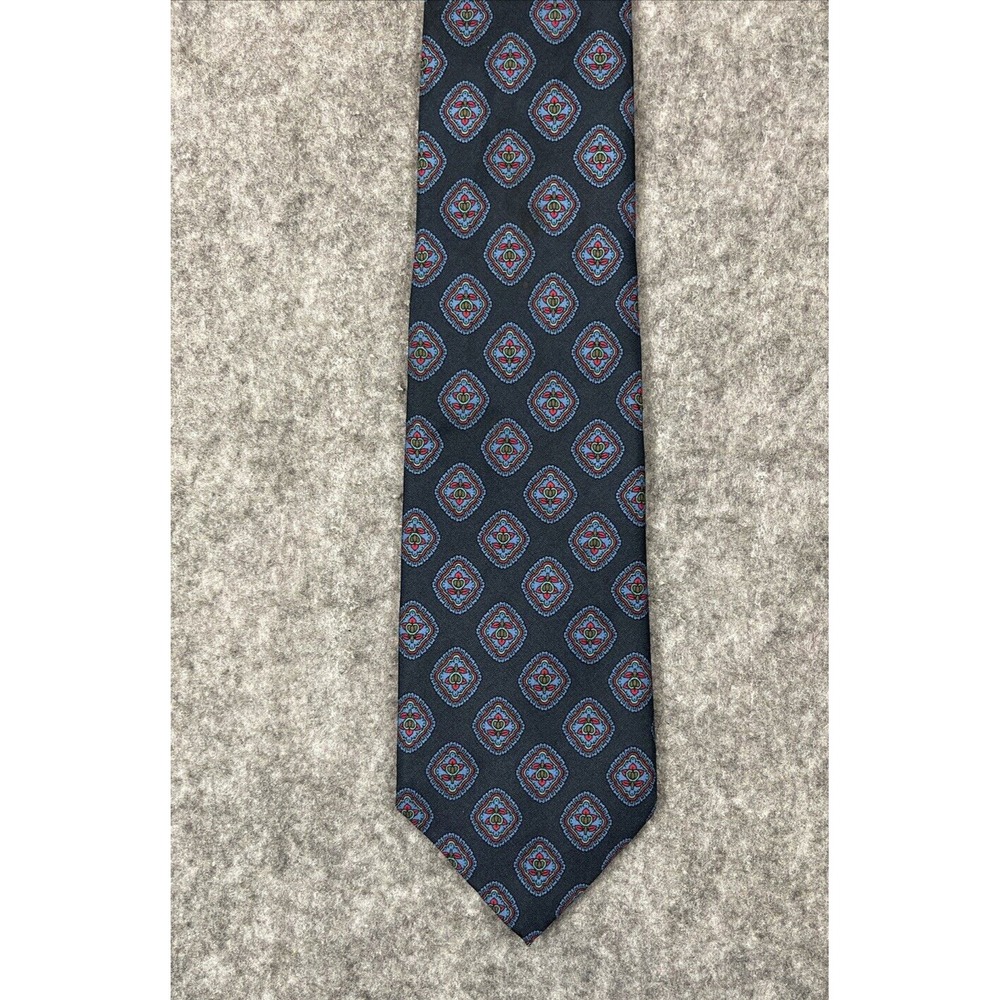 Burberrys of London Silk Neck Tie Blue Geometric Hand Sewn In USA